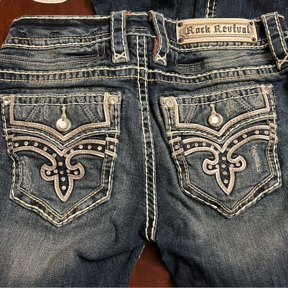 Rock Revival Priya Straight Stretch Jeans distressed rips bling 27 EUC - Picture 9 of 15